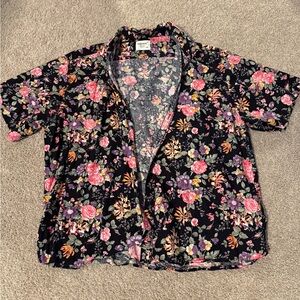 Floral Button Down Shirt - Black and Pink